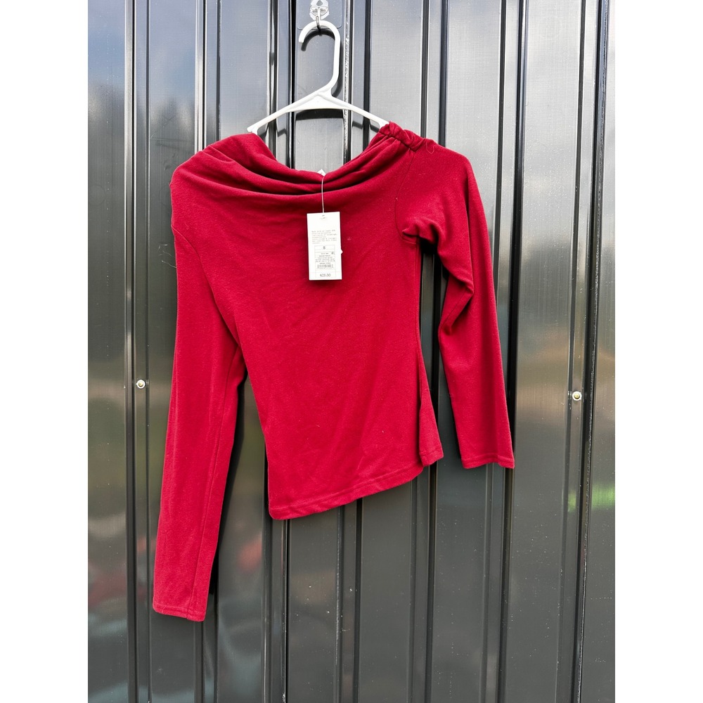 A New Day Burgundy Asymmetrical Cowl Neck Long Sleeve Top MR3347 Small NWT